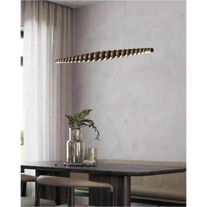 Linear LED Ceiling Fixture Wood & Metal 3000K Over Island Kitchen Dining Room Adjustable Height Suspended Bar Light Modern Minimalist Scandi
