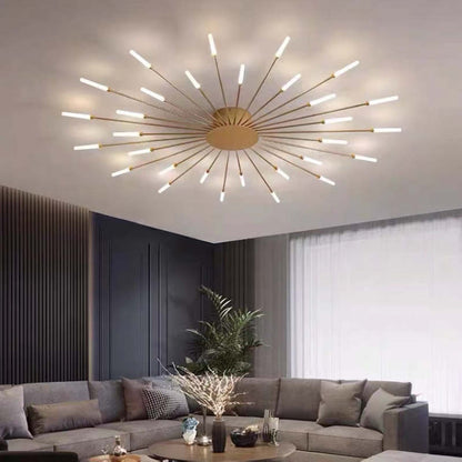 Starburst Flush Mount Ceiling Light Black Gold Modern Firework LED Fixture Bedroom Living Room Natural White Hardwired Indoor