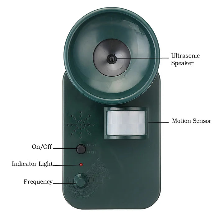 Ultrasonic Animal Repeller Outdoor Motion Sensor Pest Deterrent Device Waterproof Yard Protection for Deer Rodents Birds Battery Powered