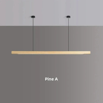 LED Wood Dining Room Fixture 47-Inch Linear Hanging Light Adjustable Height Island Chandelier Natural Pine Kitchen Suspended Lighting Modern