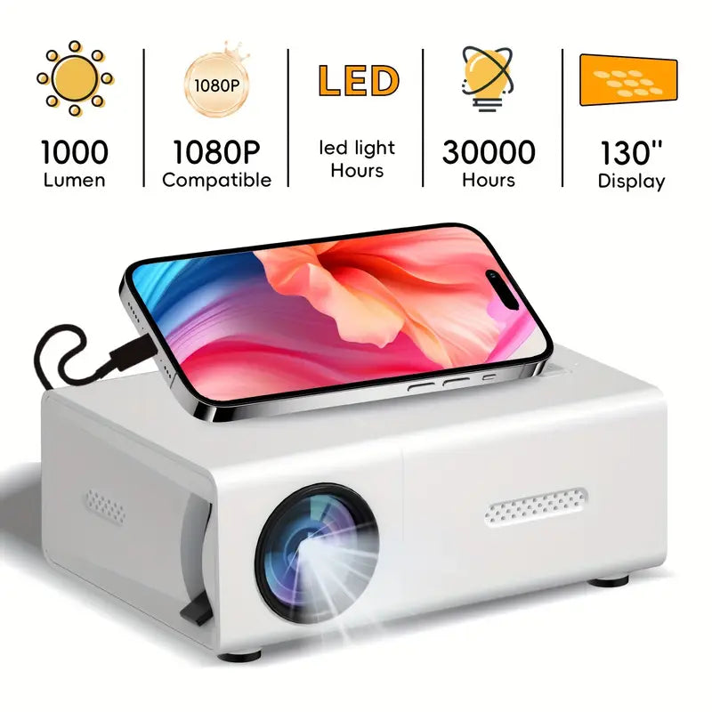 Compact HD Projector 720p with Fast Focus for Home Theater, Gaming & Presentations | Works with HDMI, USB, WiFi, Streaming Devices