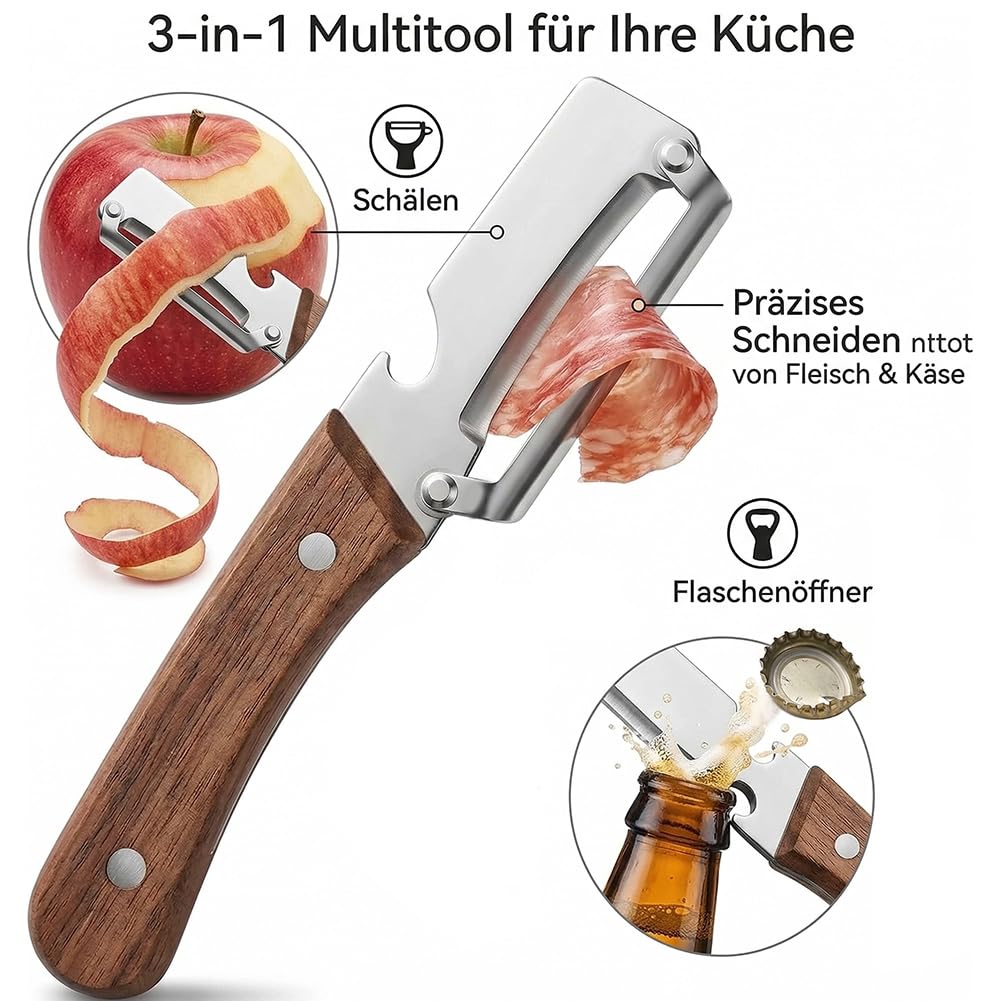 Kitchen Multitool Peeler Cutter Bottle Opener with Wood Handle 5-Piece Set for Prep Cooking Vegetables Fruit Tools Utensils Home Chef Use