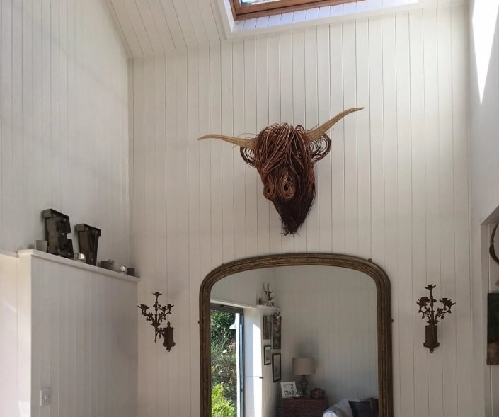 Woven Cattle Head Wall Hanging Natural Fiber 25×21 Inch Statement Piece Farmhouse Boho Decor Textured Animal Sculpture