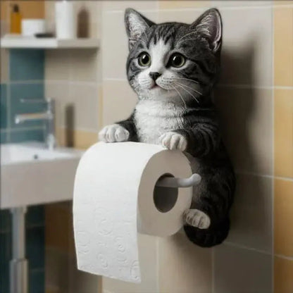 Charming Cat Toilet Paper Holder | Durable Resin Design with Easy Roll Replacement | Wall-Mounted for Organized Bathrooms
