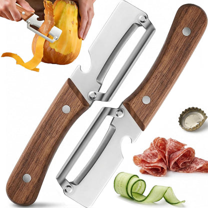 Kitchen Multitool Peeler Cutter Bottle Opener with Wood Handle 5-Piece Set for Prep Cooking Vegetables Fruit Tools Utensils Home Chef Use