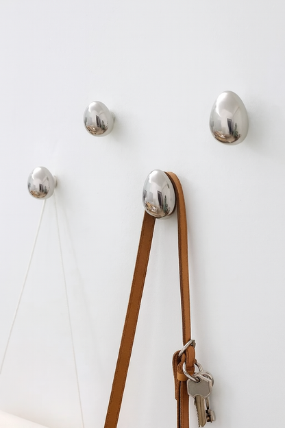 Ceramic Wall Hooks for Bathroom 2.3 inch Silver Chrome Teardrop Towel Robe Hanger Adhesive or Screw Mount for Kitchen Entryway 2-Pack Organi