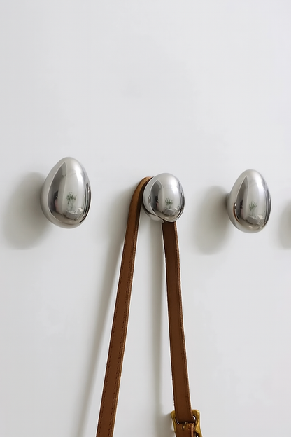 Ceramic Wall Hooks for Bathroom 2.3 inch Silver Chrome Teardrop Towel Robe Hanger Adhesive or Screw Mount for Kitchen Entryway 2-Pack Organi