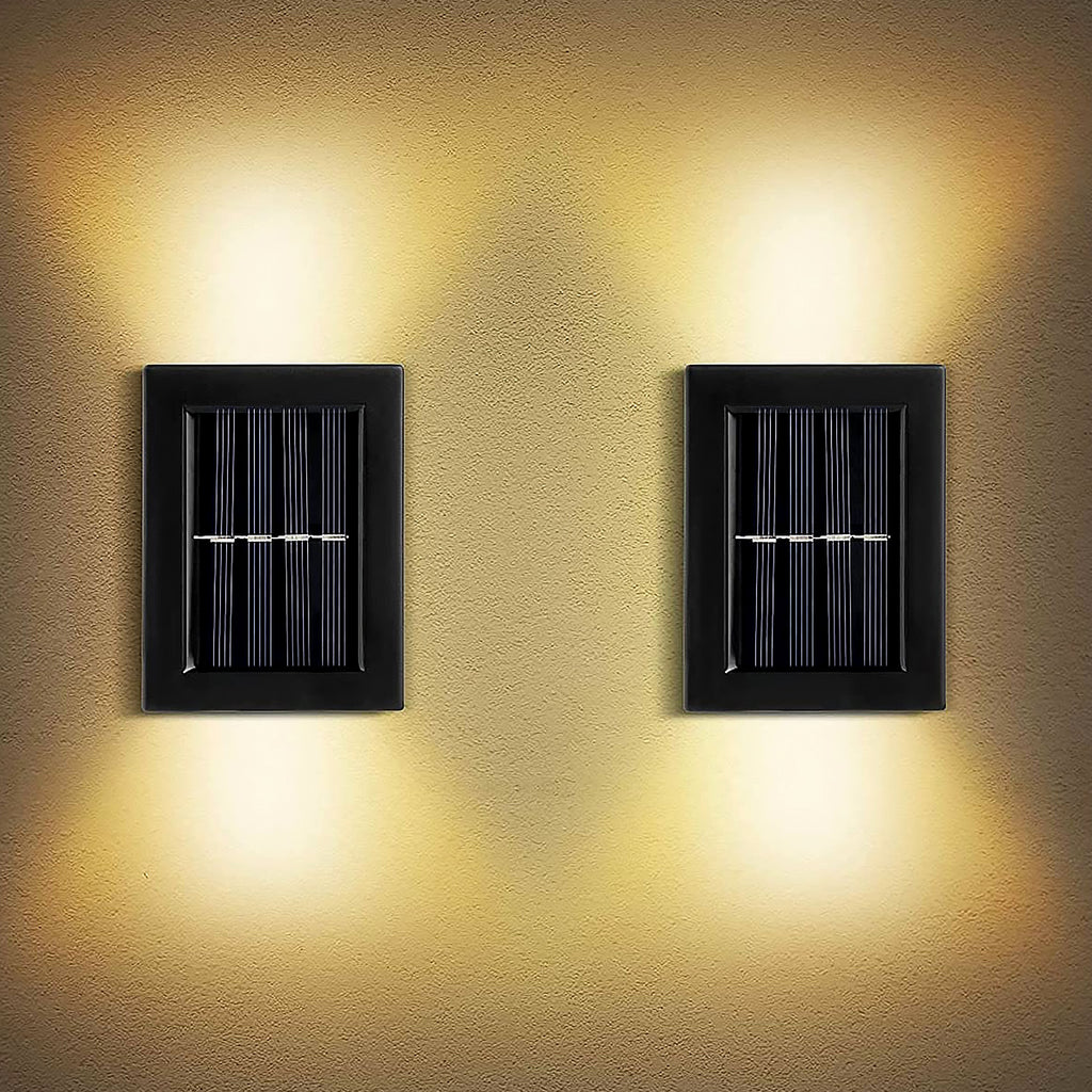 Outdoor Solar Wall Light Wireless Warm White LED Up Down Sconce IP44 Waterproof for Patio Pathway Deck Stairs Entryway Automatic Dusk to Daw
