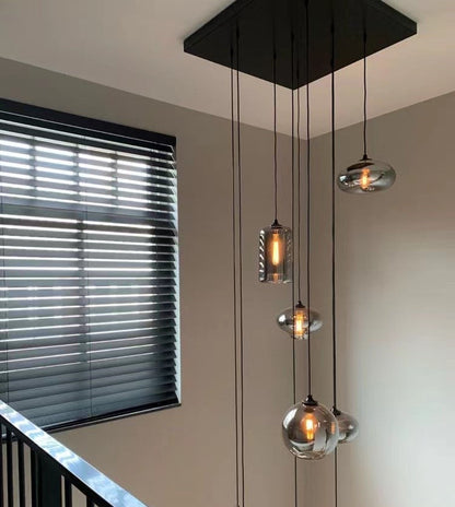 Spiral Glass Chandelier for Two-Story Entryway Multi-Light Dimmable Fixture for Stairwell Foyer Living Room High Ceiling