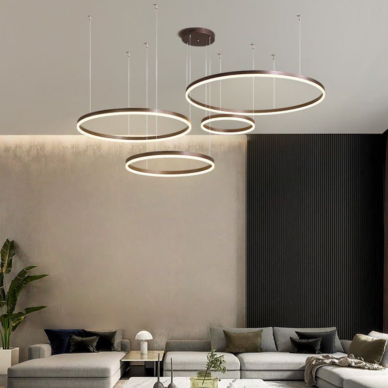 Multi-Ring LED Hanging Light Metal Acrylic Adjustable Height Dimmable Fixture for Dining Room Living Room Bedroom Modern Ceiling Chandelier