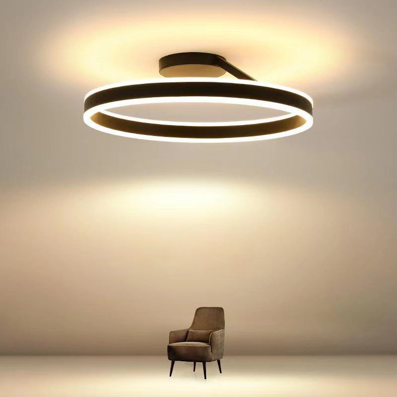 LED Ring Flush Mount Ceiling Light 20-Inch Dimmable Black White for Living Room Bedroom Modern Low-Profile Fixture Adjustable Brightness Con