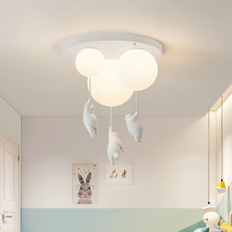 Kids Bedroom Light Fixture Bear & Balloon Flush Mount Nursery Lamp White Acrylic Playroom Overhead Lighting 5W LED For Small Rooms Indoor Ch