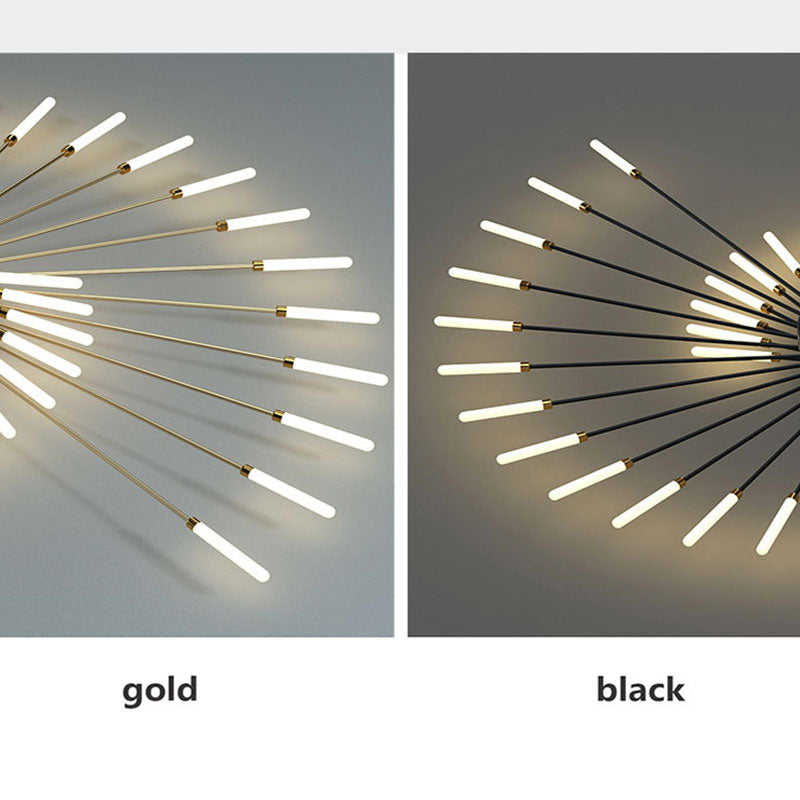 Starburst Dimmable LED Ceiling Light Flush Mount Black Gold Metal Acrylic Indoor Modern Fixture for Bedroom Living Room Dining Room