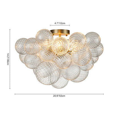 Three-Globe Ceiling Mount Fixture with Textured Glass Shades in Warm Metal Finish for Entry, Dining Room & Living Room
