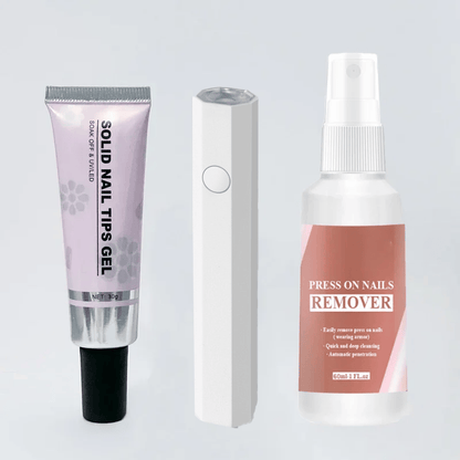 Press-On Nail Adhesive Kit with UV Lamp & Remover – Complete Salon Manicure System for Home Use