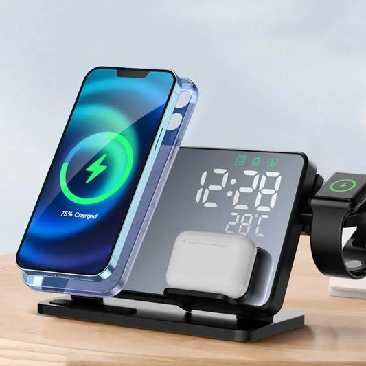 3-in-1 Charging Station for Apple Devices with Alarm Clock | Fast Qi Wireless Charger for iPhone, Apple Watch & AirPods