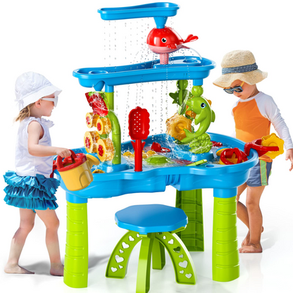 Outdoor Sensory Play Station for Kids with Dual Basin Design and 15-Piece Accessory Kit for Backyard Water and Sand Activities