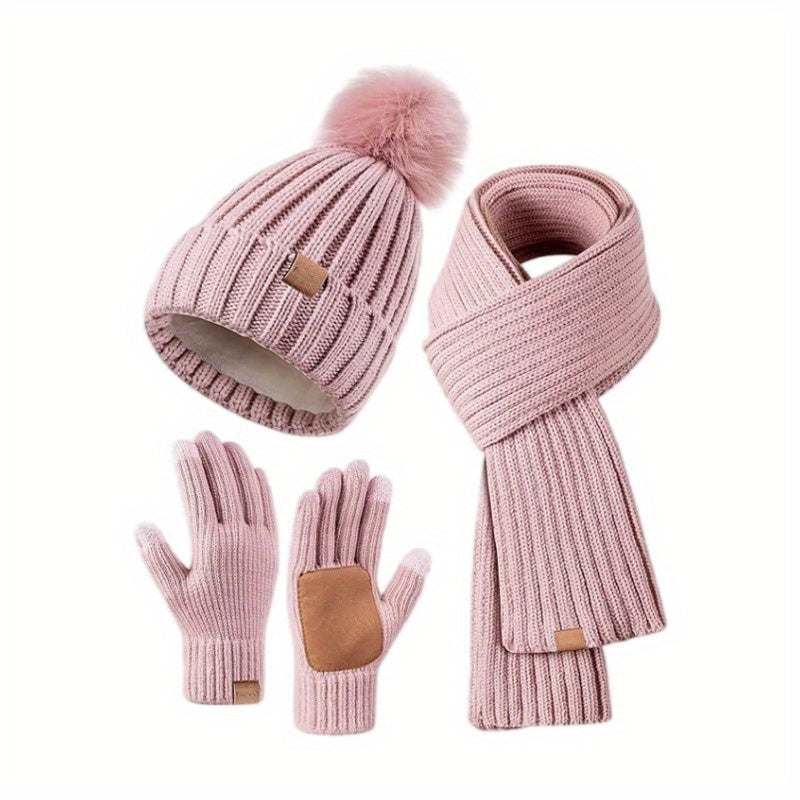 Winter Accessories Set with Beanie, Scarf & Touchscreen Gloves – Coordinated Cold Weather Gear for Women Men & Teens – Soft Fleece Knit