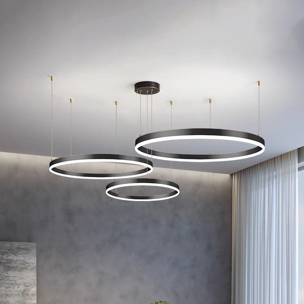 Tiered Ring Pendant Light Modern Metal Circular Chandelier for Dining Room Living Room Bedroom Kitchen Island Adjustable Height LED