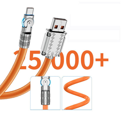 Rotating Fast-Charge Data Cable 120W USB Type-C iPhone Lightning Connector Braided Nylon Cord Gaming Power Transfer Lead 180-Degree Swivel F