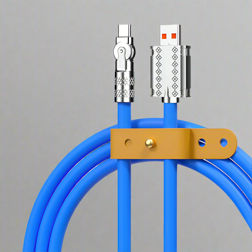 Rotating Fast-Charge Data Cable 120W USB Type-C iPhone Lightning Connector Braided Nylon Cord Gaming Power Transfer Lead 180-Degree Swivel F