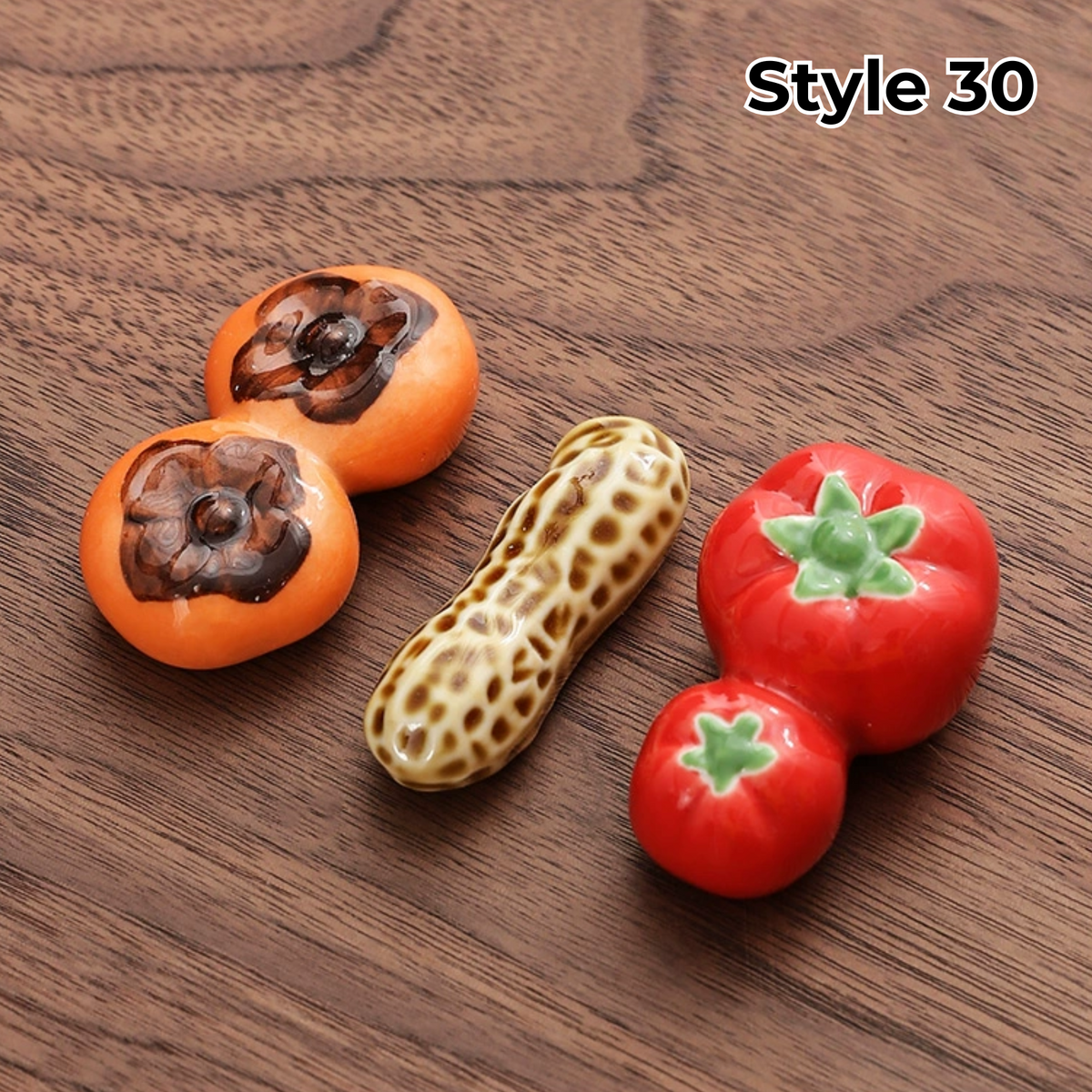 Porcelain Utensil Holders with Animal and Fruit Designs for Asian Dining – Set of 3 Decorative Tabletop Rests