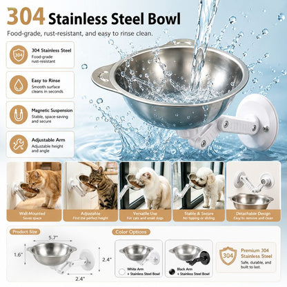 Ortekor No-Drill Wall-Mounted Pet Bowl for Small Dogs & Cats - Elevated Feeding for Cleaner Floors