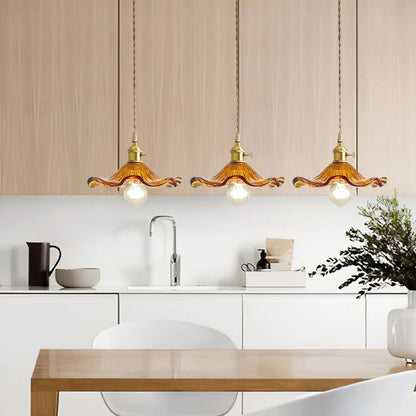 Glass Ceiling Light with Sculptural Ripple Edge – 9 in Hanging Fixture with Metal Hardware for Kitchen, Dining Area, or Bedroom – Adjustable