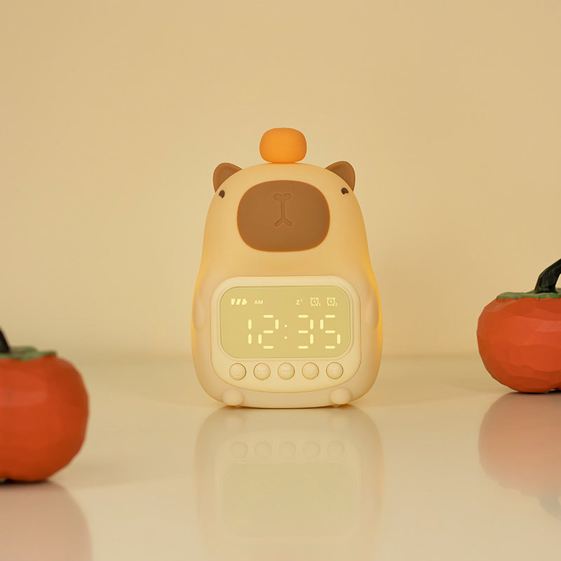 Capybara Night Light Alarm Clock for Kids & Adults | Touch Control Bedside Lamp with Rechargeable Battery & Adjustable Brightness