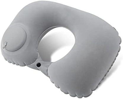 Inflatable Neck Travel Pillow with Built-In Hand Pump for Airplane, Car & Train Trips | Waterproof Ergonomic Support | Compact Portable Desi