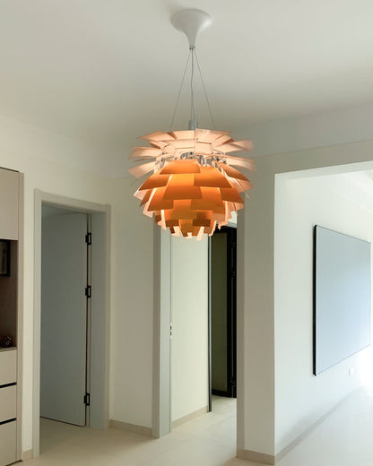 Sculptural Metal Shade Hanging Fixture 20 in Adjustable Height Overhead Lighting for Dining Room Kitchen Island Entryway Warm Glow Installat