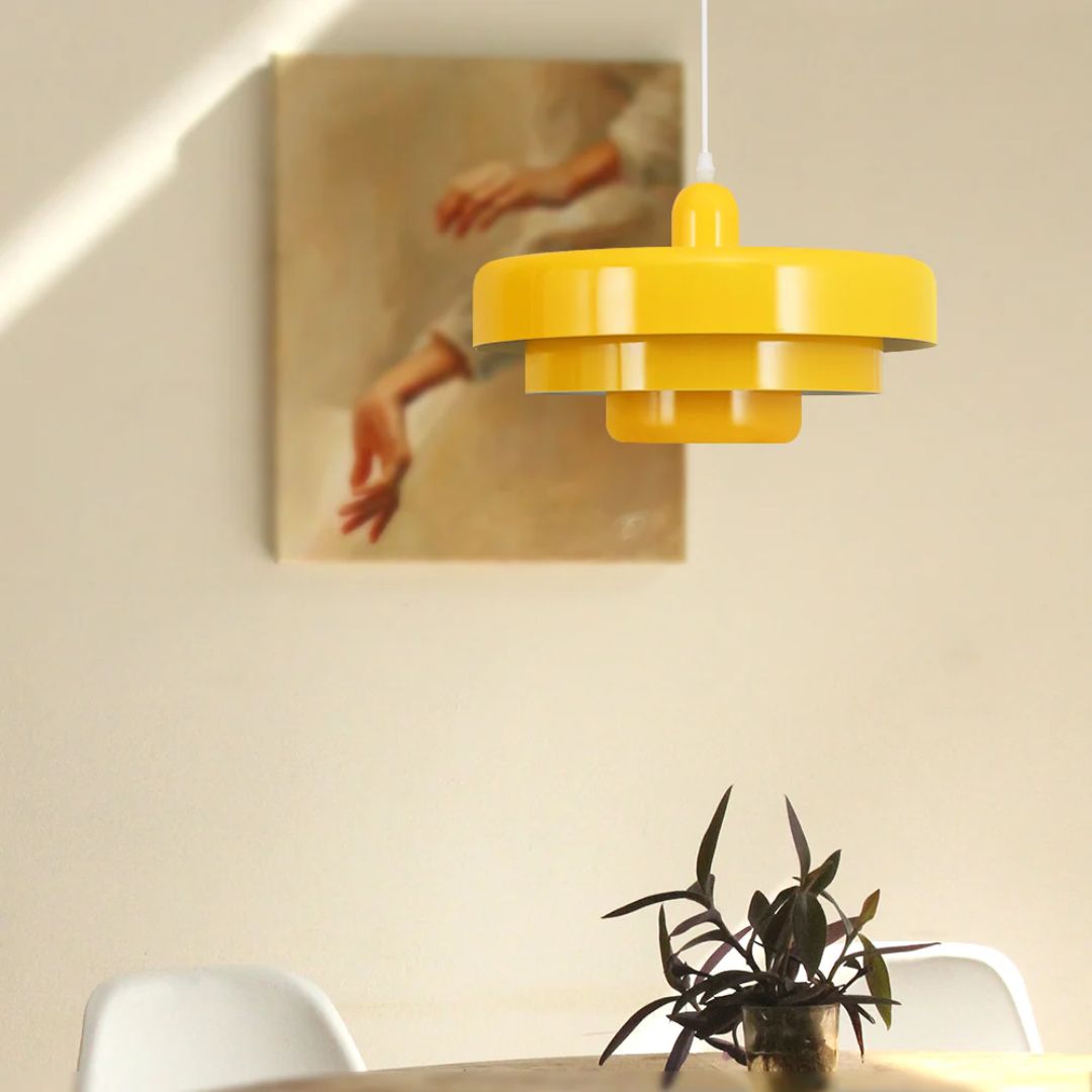 Hanging Iron Ceiling Fixture 14 Inch Layered Shade Height-Adjustable for Kitchen Dining Room Bedroom Modern Retro Downlight E27 Socket