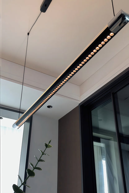 Linear LED Chandelier 35 Inch Dimmable Remote Control Black Metal Island Light for Kitchen Dining Room Adjustable Cord Modern Hanging Fixtur
