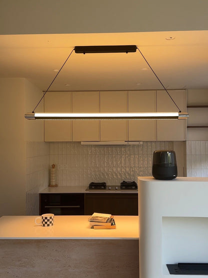 Linear LED Chandelier 35 Inch Dimmable Remote Control Black Metal Island Light for Kitchen Dining Room Adjustable Cord Modern Hanging Fixtur