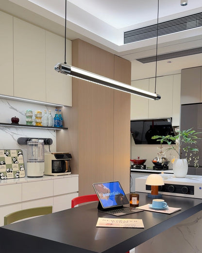 Linear LED Chandelier 35 Inch Dimmable Remote Control Black Metal Island Light for Kitchen Dining Room Adjustable Cord Modern Hanging Fixtur