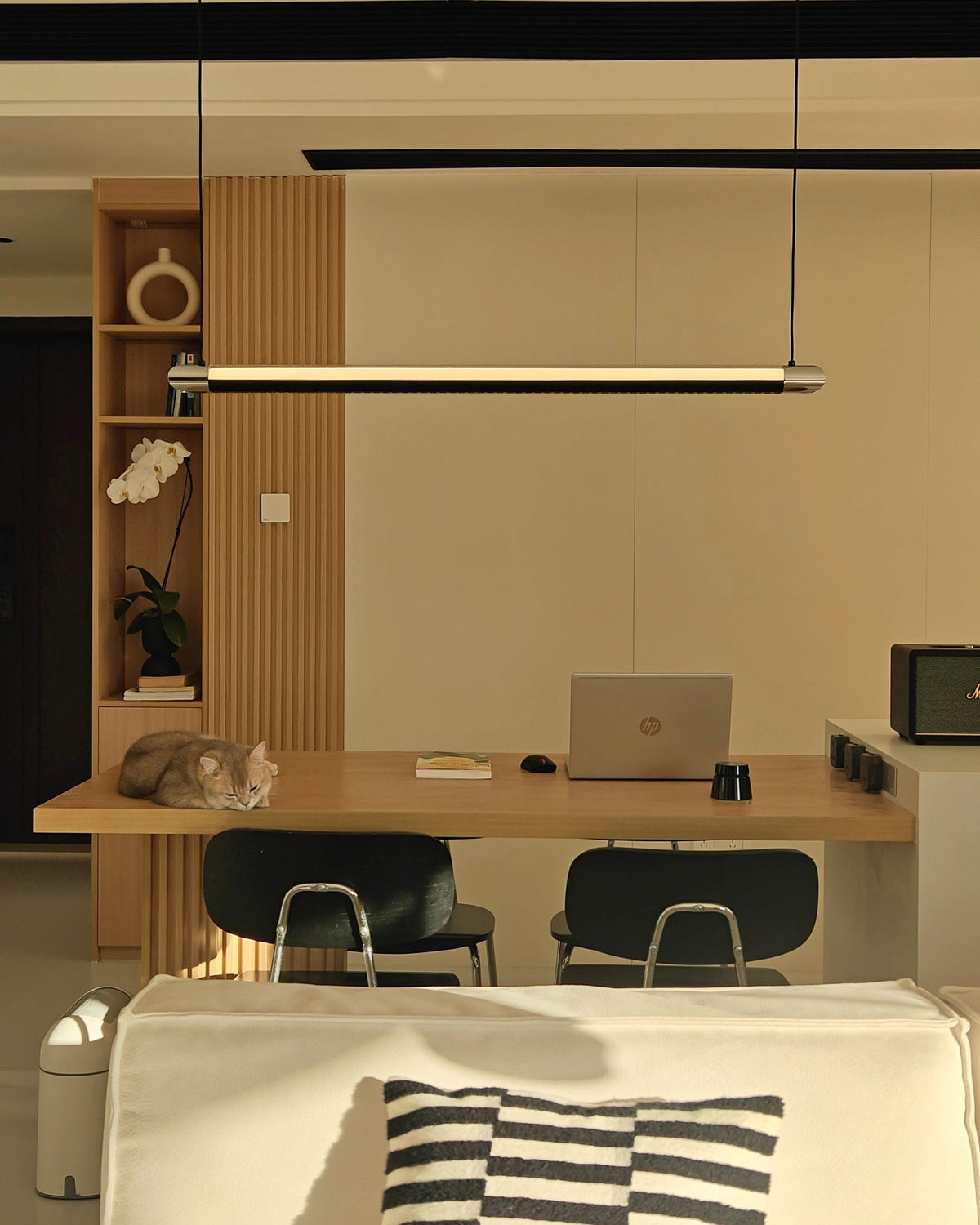 Linear LED Chandelier 35 Inch Dimmable Remote Control Black Metal Island Light for Kitchen Dining Room Adjustable Cord Modern Hanging Fixtur
