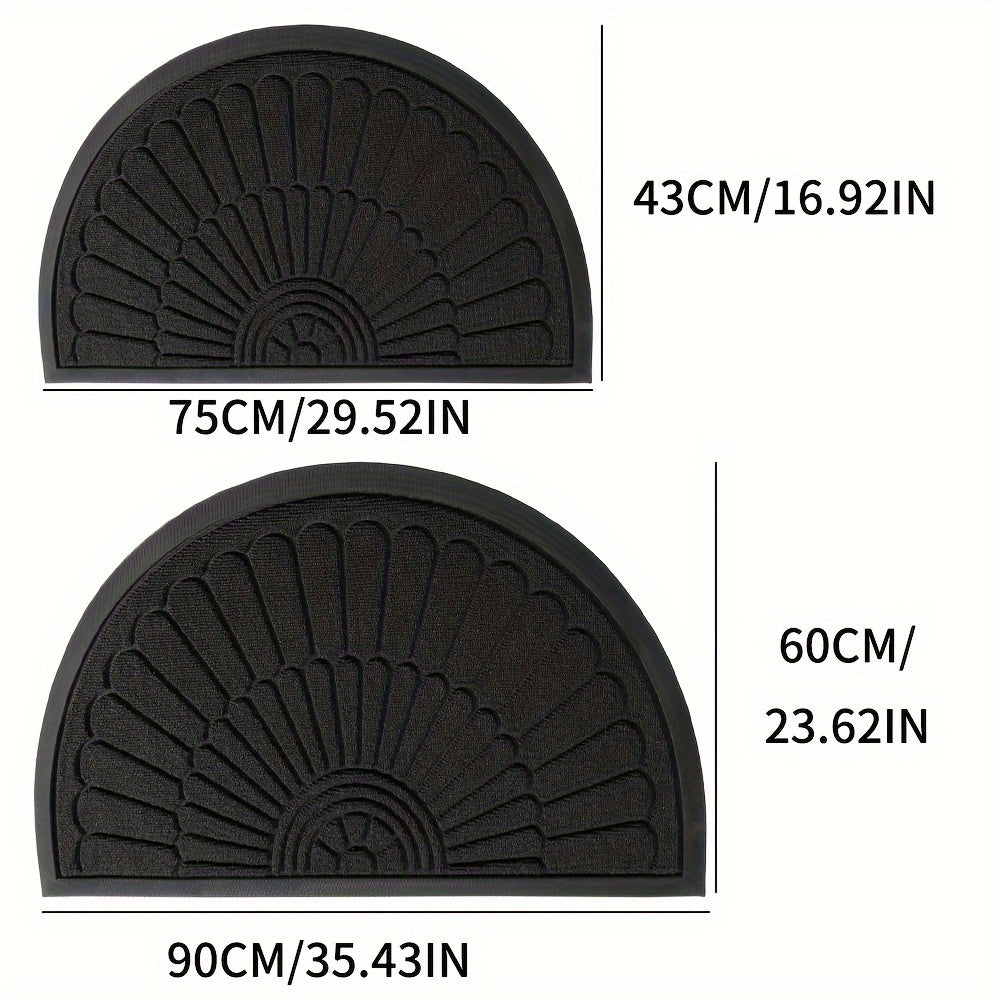 Half-Moon Entryway Mat 17x30in Grip-Back Rubber Construction Mud-Trapping Surface Indoor Outdoor Use All-Weather for Front Door Back Porch H