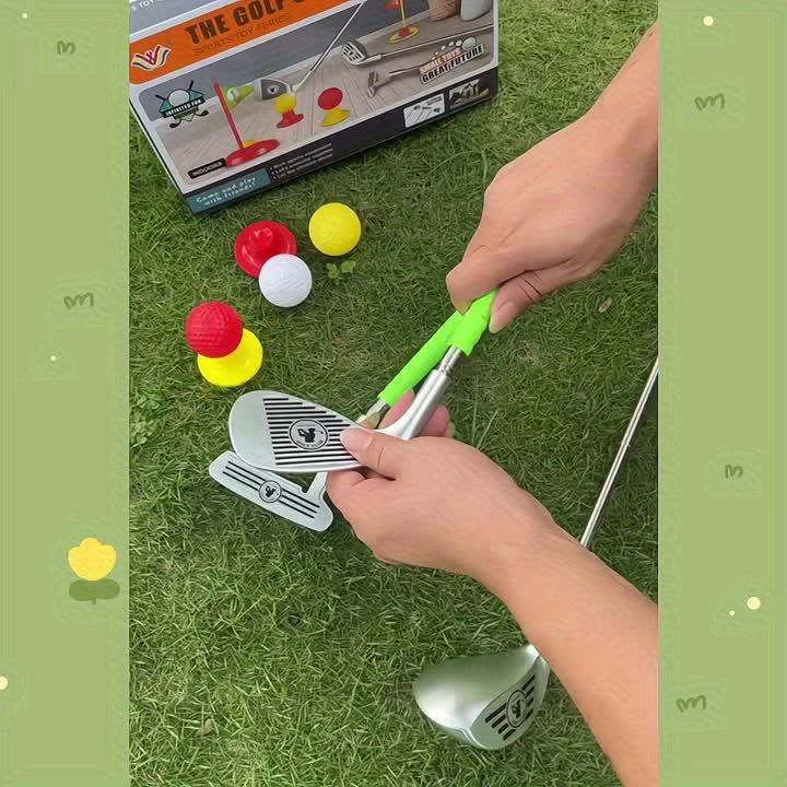 Kids Golf Set with Adjustable Clubs & Targets for Active Indoor Outdoor Play Ages 3-8 | Complete Starter Kit with Balls & Bases for Motor