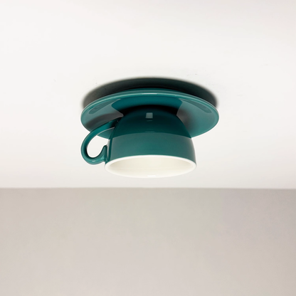 Ceramic Coffee Cup Ceiling Light Fixture – Flush Mount in Yellow, Blue, Pink & More Colors for Bedroom, Dining Room, Living Room