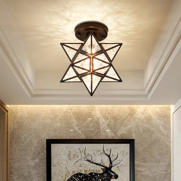 Flush Mount Star Ceiling Light Fixture Gold Metal E27 Socket 8 Inch Diameter Geometric Decor for Bedroom Hallway Entryway