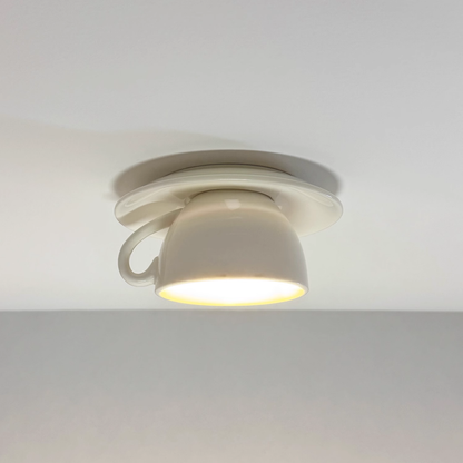 Ceramic Coffee Cup Flush Mount Light for Bedroom Living Room Kitchen Modern Decorative LED Fixture 110V Hardwired Compact Playful Design Amb