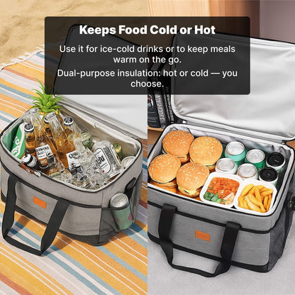Large 33-Liter Insulated Cooler Tote with Leak-Proof Lining for Camping, Tailgating, Road Trips & Family Outings