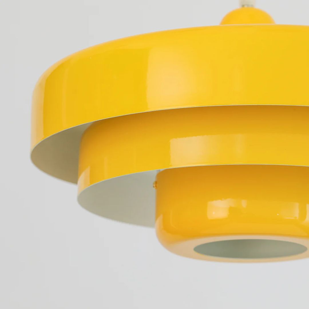 Hanging Iron Ceiling Fixture 14 Inch Layered Shade Height-Adjustable for Kitchen Dining Room Bedroom Modern Retro Downlight E27 Socket