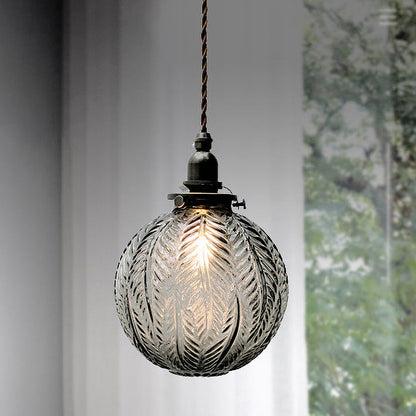 Single-Light Hanging Pendant with Etched Feather Glass Shade — Colonial-Inspired Design for Kitchen, Dining Room & Entryway