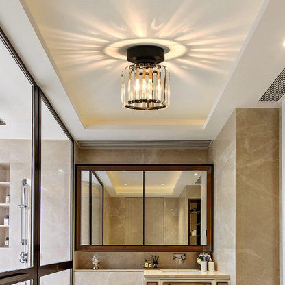 Cube Crystal Flush Mount Ceiling Light with Brass Frame 10 Inch for Bedroom Hallway Entryway Living Room Office Modern Home Lighting Fixture