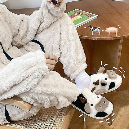 Women's Plush Cow House Slippers with Non-Slip Sole – Cozy Animal Design Indoor Footwear for Fall & Winter