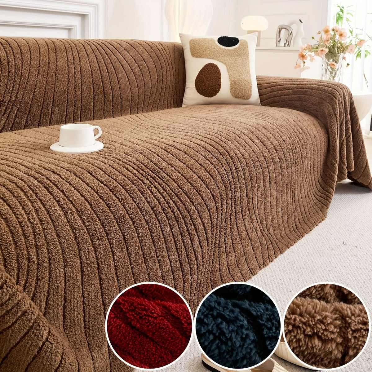 PLUSHLIVA – Double-Sided Plush Sofa Cover Blanket for All Seasons