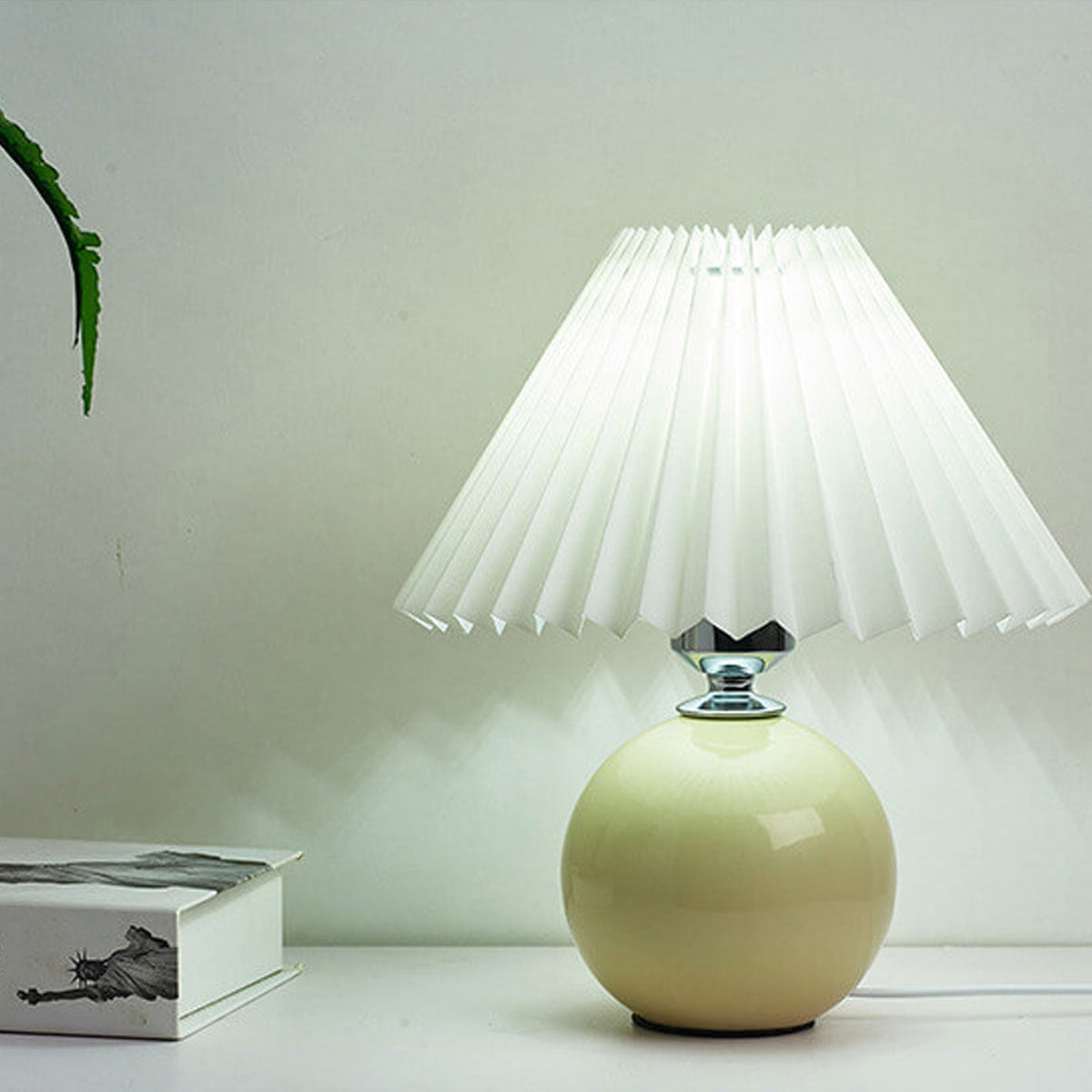Ceramic Accent Lamp with Fabric Shade 11x9.5 in E26 Socket for Nightstand Desk Study Room Reading Light Modern Home Decor