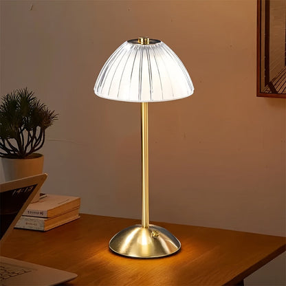 Rechargeable Touch LED Accent Lamp with Ribbed Glass Shade – Cordless Bedside Light for Nightstand, Dining Table, Restaurant – 3 Color