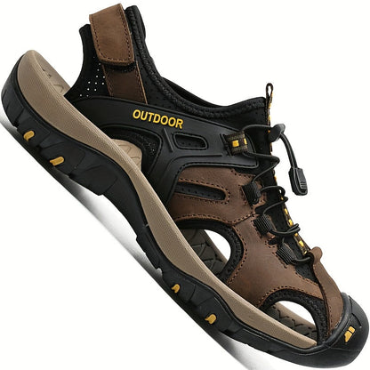 Men's Leather Fisherman Sandals with Closed Toe - Breathable Summer Sandals for Walking, Hiking & Casual Outdoor Wear
